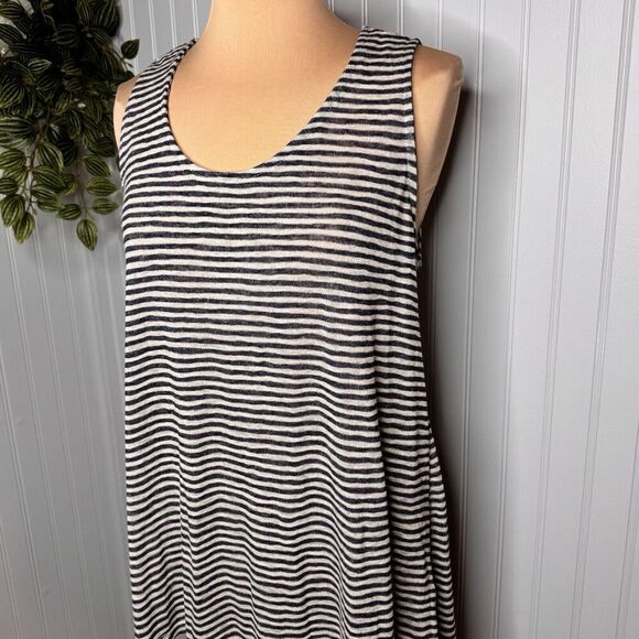 Anthropology W5 Sz L Striped Sleeveless Tank Top Blue Zip Back Knit Hi-Low Tunic - Picture 5 of 13